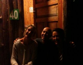 Caroline, Me (with cheesiest smile) and Eve outside one of the bungalows the night before Eve and Caroline left Olympos
